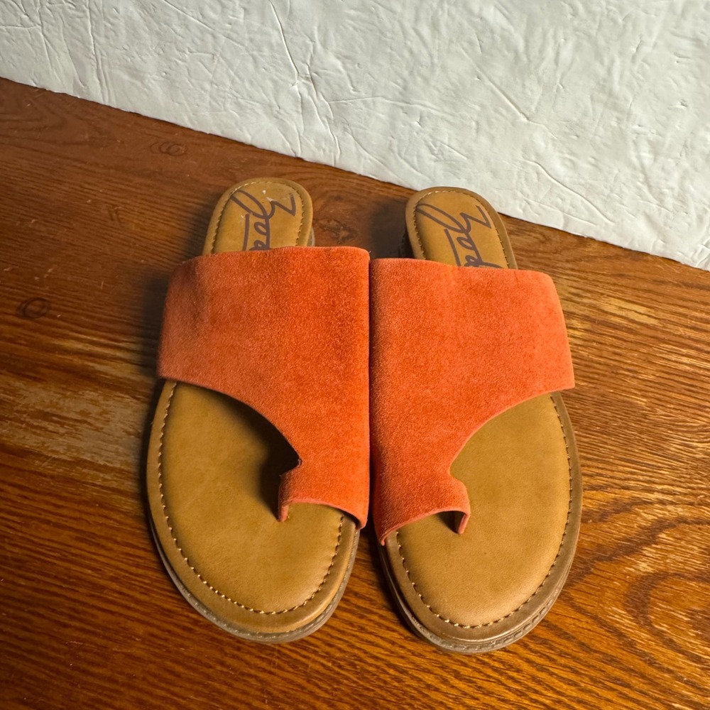 Zodiac Womens Burnt‎ Orange Suede Toe Loop Slide Sandals Size 7.5 Flat Boho